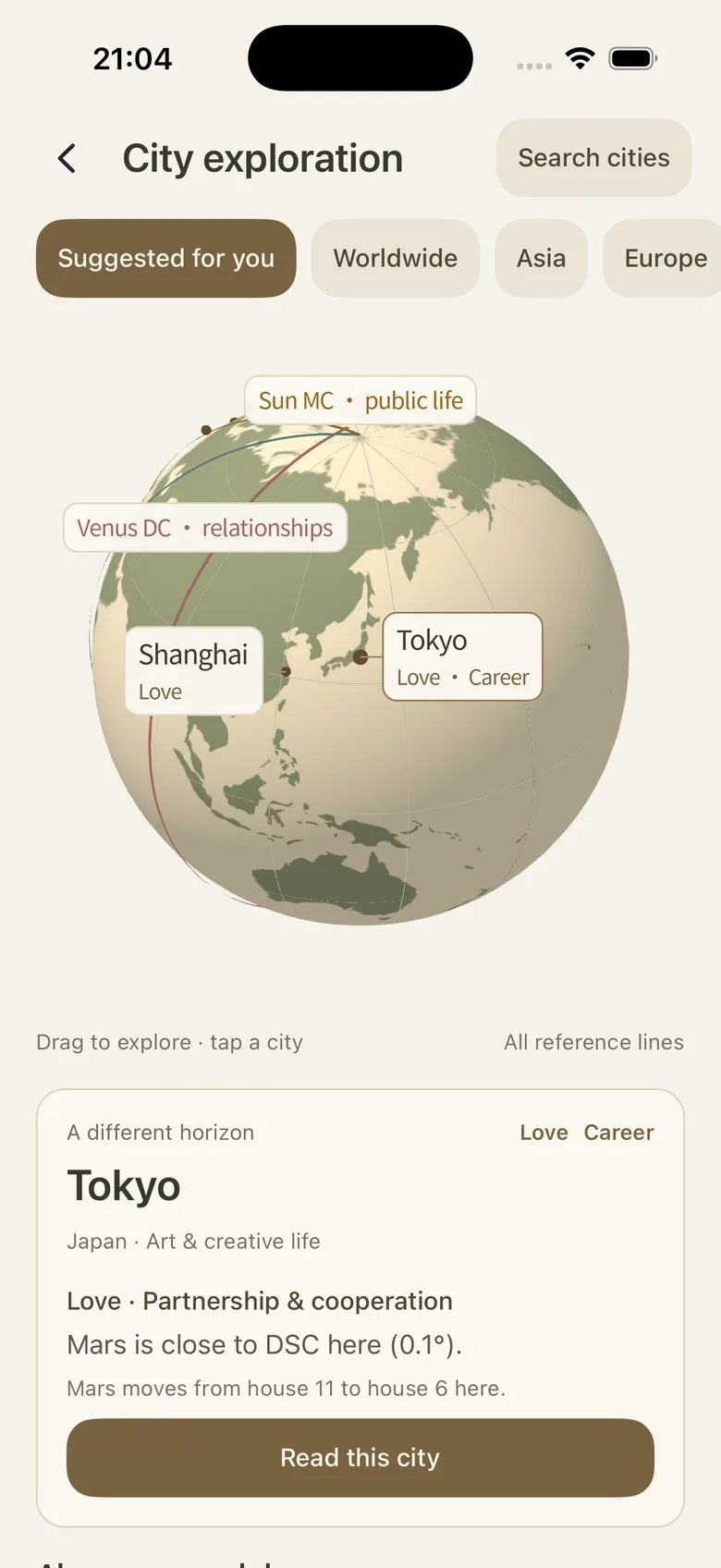 Meet G City globe and Tokyo relocation chart themes in English